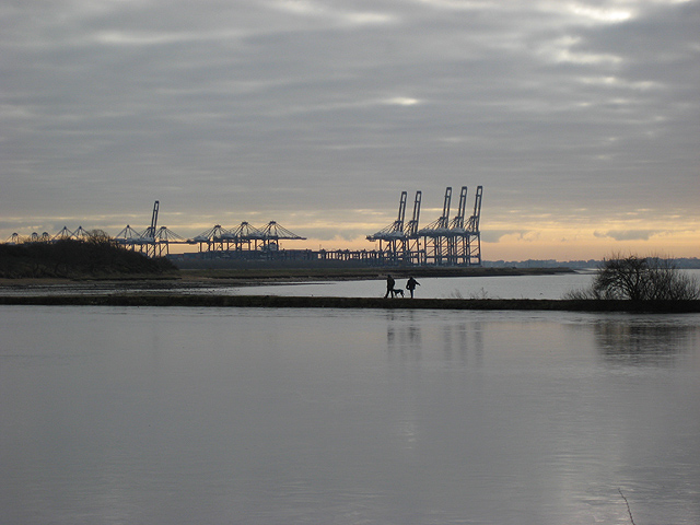 Felixstowe docks loom over loompit lake - geograph.org.uk - 1109460